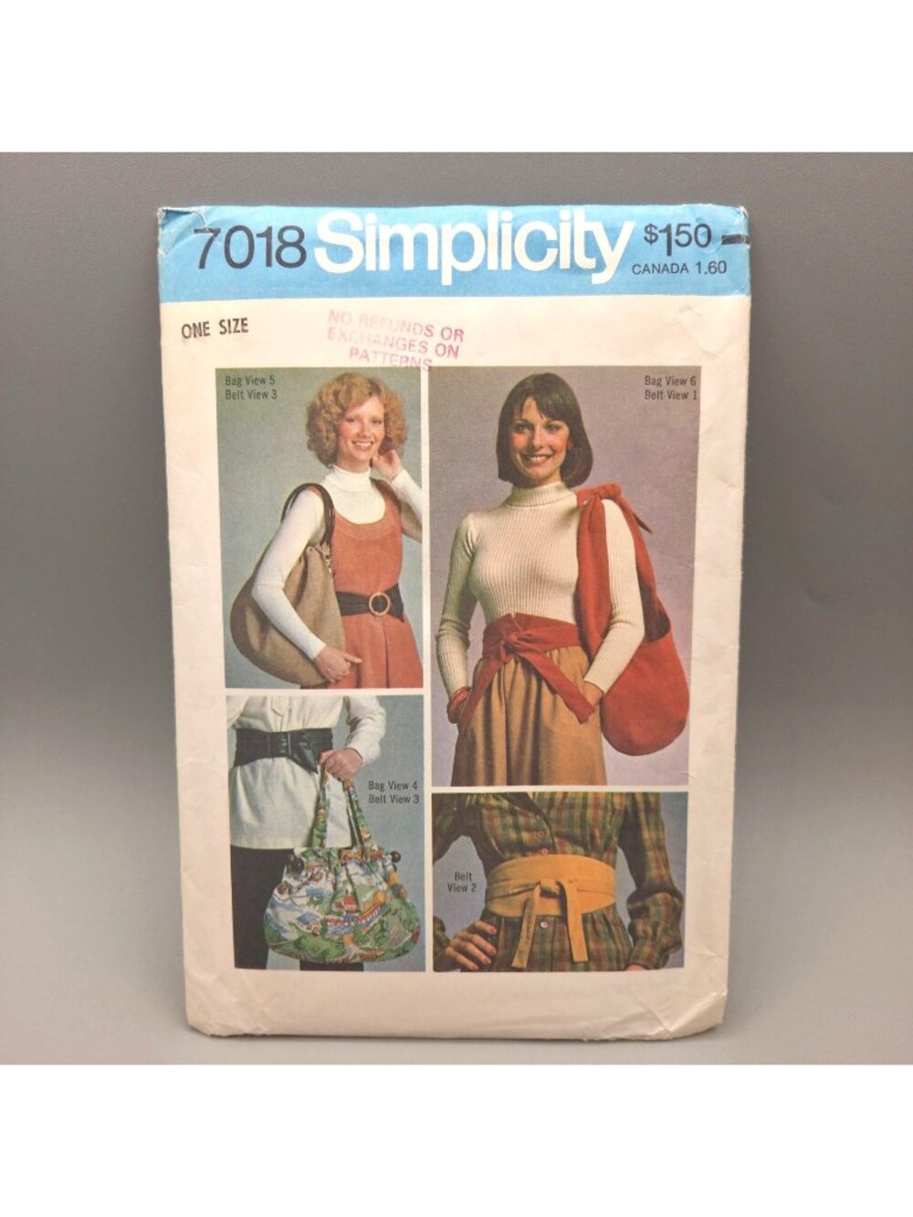 Simplicity 7018 Sewing Pattern Misses Belts Bags One Size Vintage 1975 UNCUT